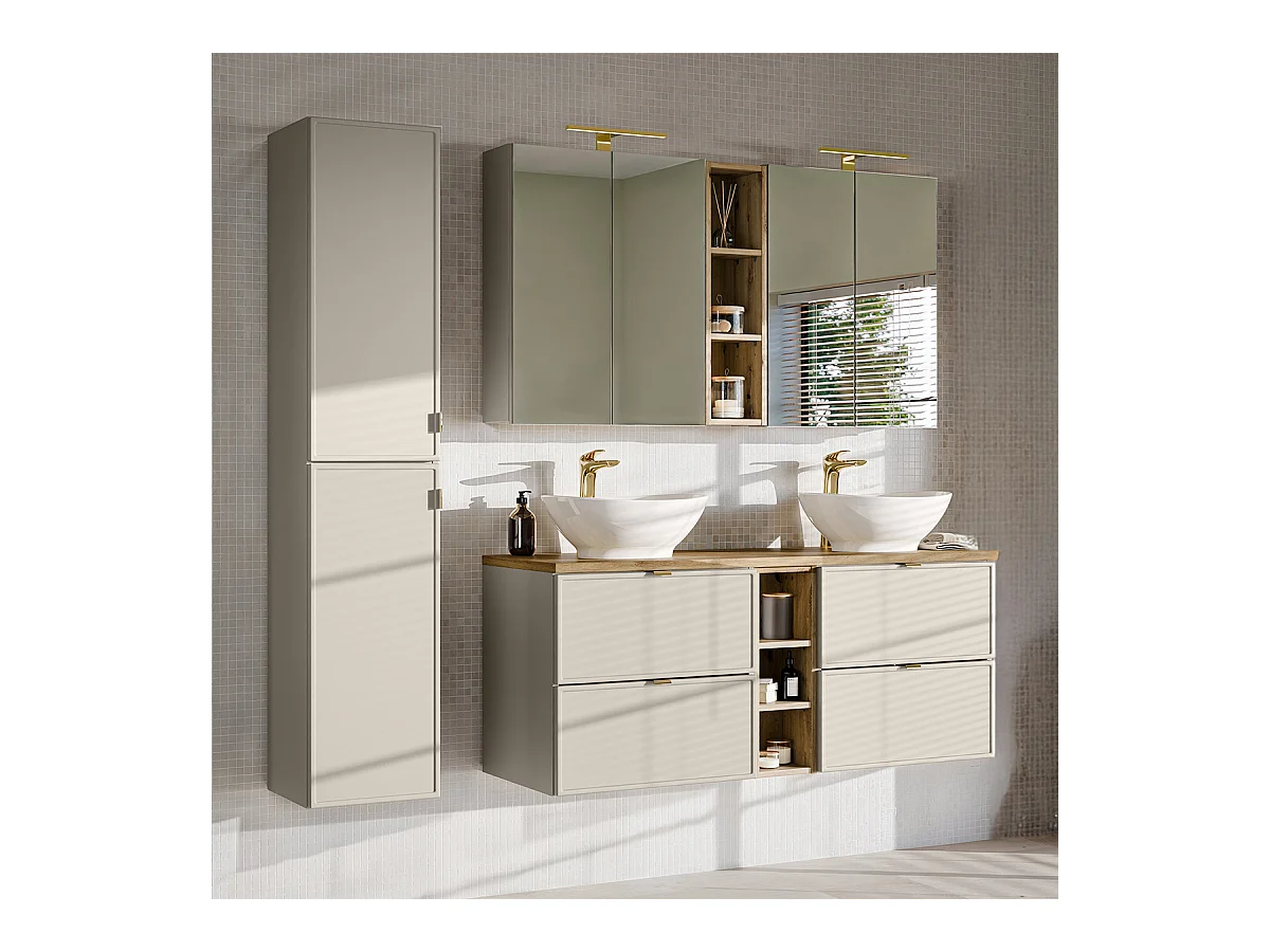Ensemble meuble double vasque 140cm 3 niches et colonne Alba Cachemire Lola