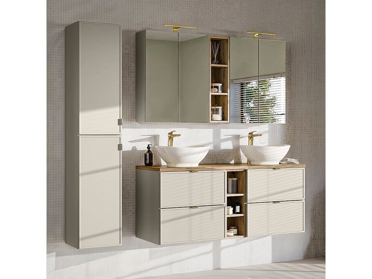 Alba Cachemire Lola 140cm dubbele wastafel met 3 nissen en sokkel