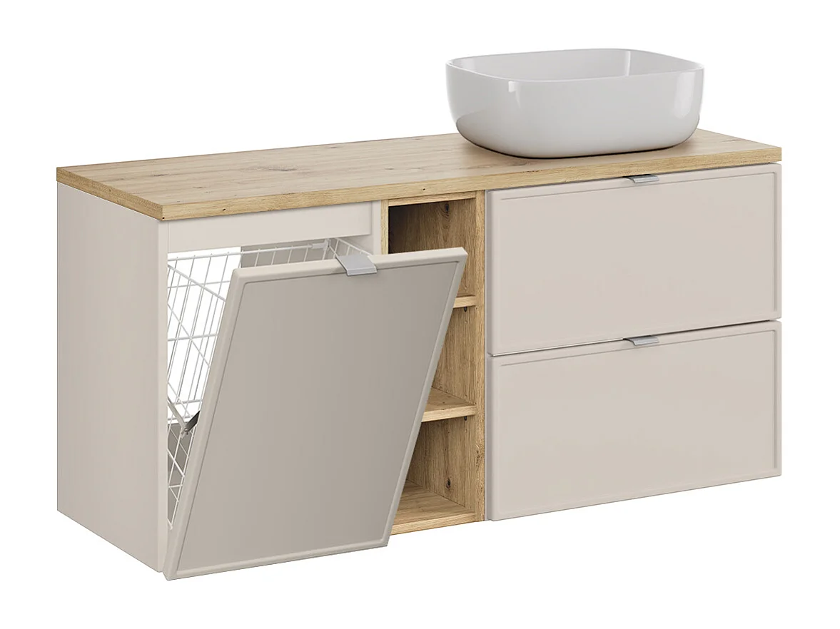 Alba Cachemire 120cm 3 nis wastafelmeubel met waskorf en sokkel