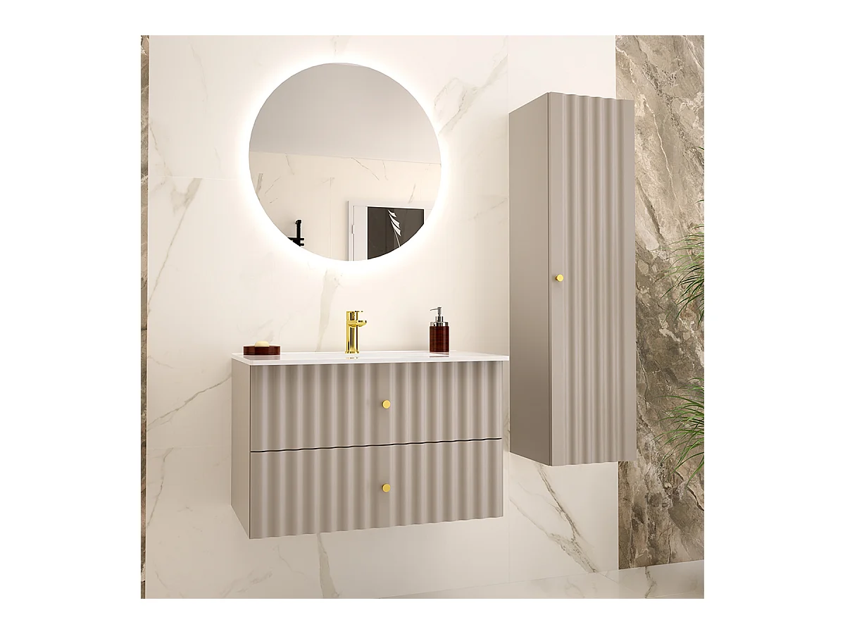 Ensemble meuble simple vasque encastrée 80cm et colonne Izae Cachemire