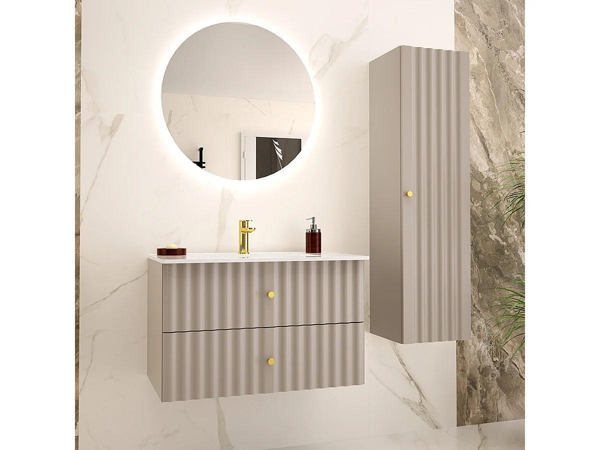 Set aus Einzelmöbel Einbauwaschbecken 80cm und Säule Izae Cachemire