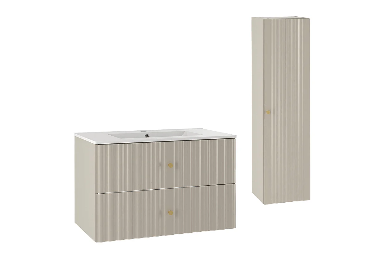Ensemble meuble simple vasque encastrée 80cm et colonne Izae Cachemire