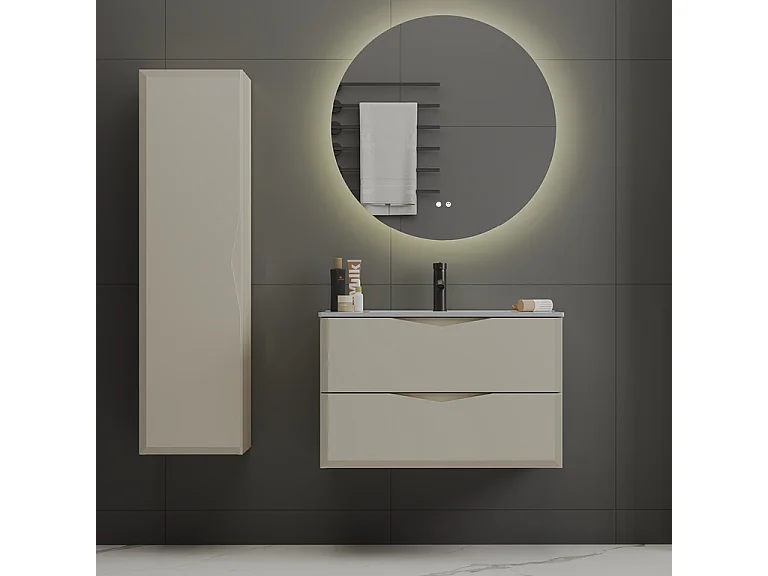 Ensemble meuble simple vasque encastrée 80cm et colonne Ellie Cachemire