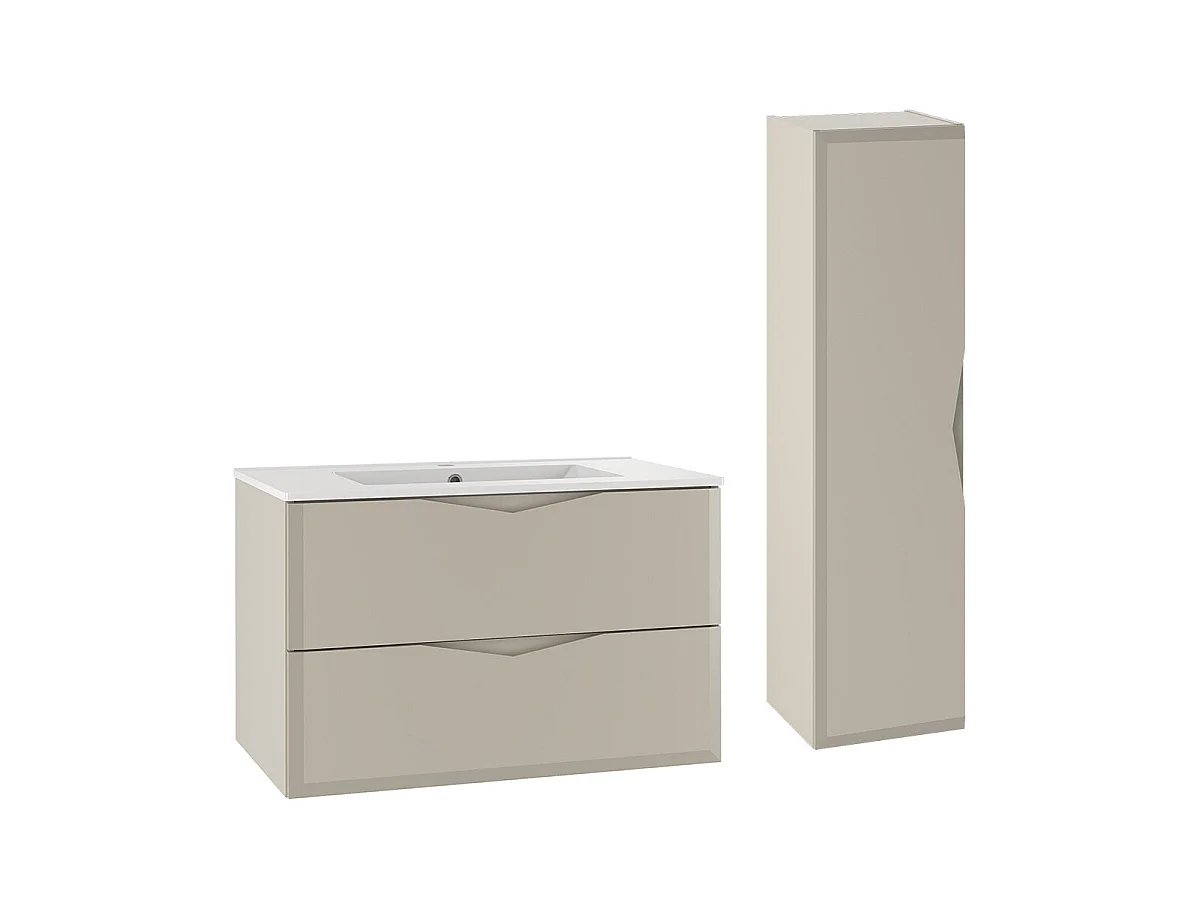 Ensemble meuble simple vasque encastrée 80cm et colonne Ellie Cachemire