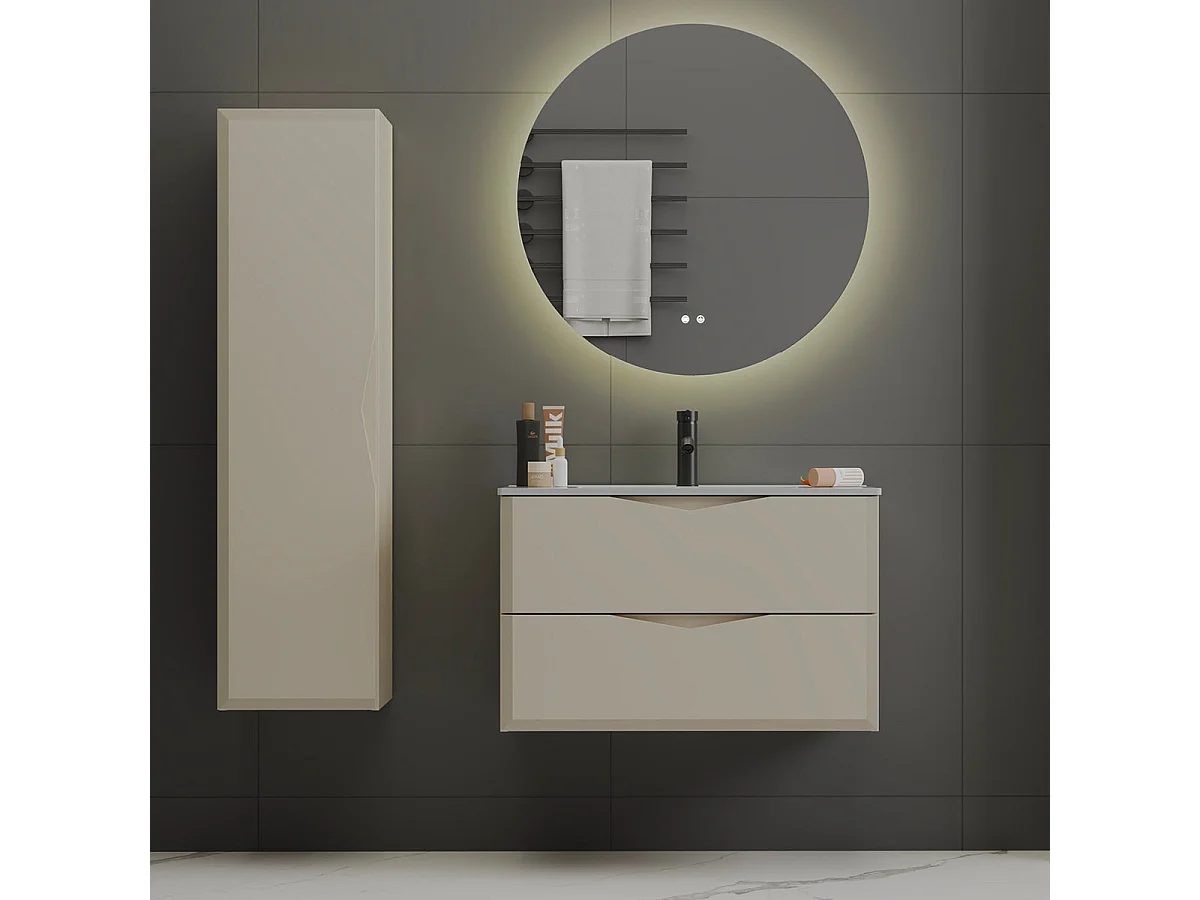 Ensemble meuble simple vasque encastrée 80cm et colonne Ellie Cachemire