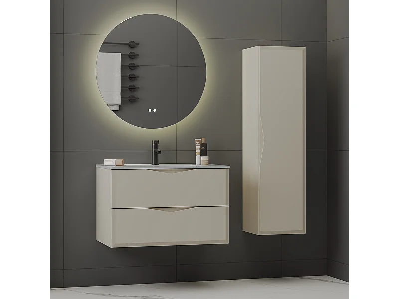 Ensemble meuble simple vasque encastrée 80cm et colonne Ellie Cachemire