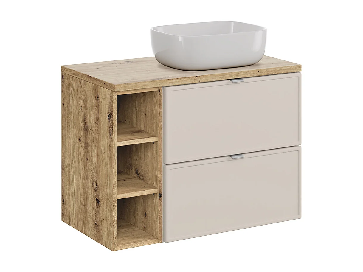 Ensemble meuble simple vasque 80cm 3 niches et colonne Alba Cachemire