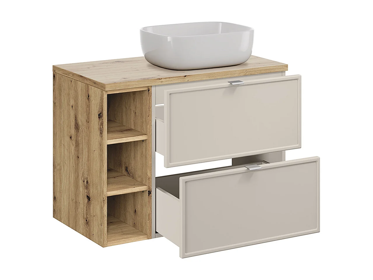 Conjunto de muebles con lavabo individual 80cm 3 compartimientos y columna Alba Cachemira