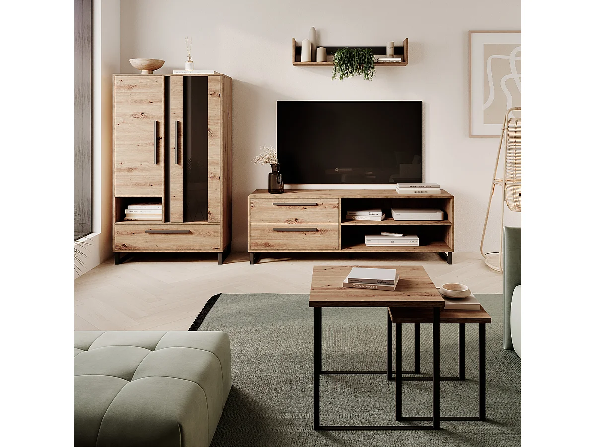 Elvire TV-meubel met 2 laden 150 cm Hout en Zwart