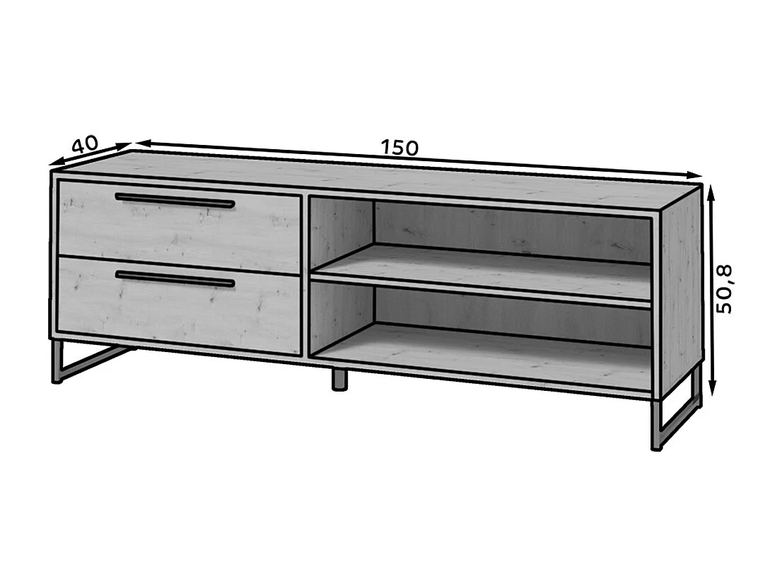 Elvire TV-meubel met 2 laden 150 cm Hout en Zwart
