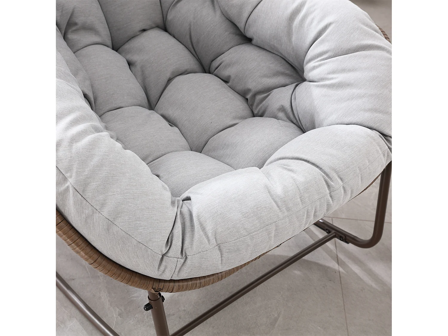 Schommelstoel met gewatteerd kussen,rotan stoel met stalen frame,lounge stoel,voor woonkamer,slaapkamer,kantoor,tuin,111cmx94,5cmx80cm,Lichtgrijs