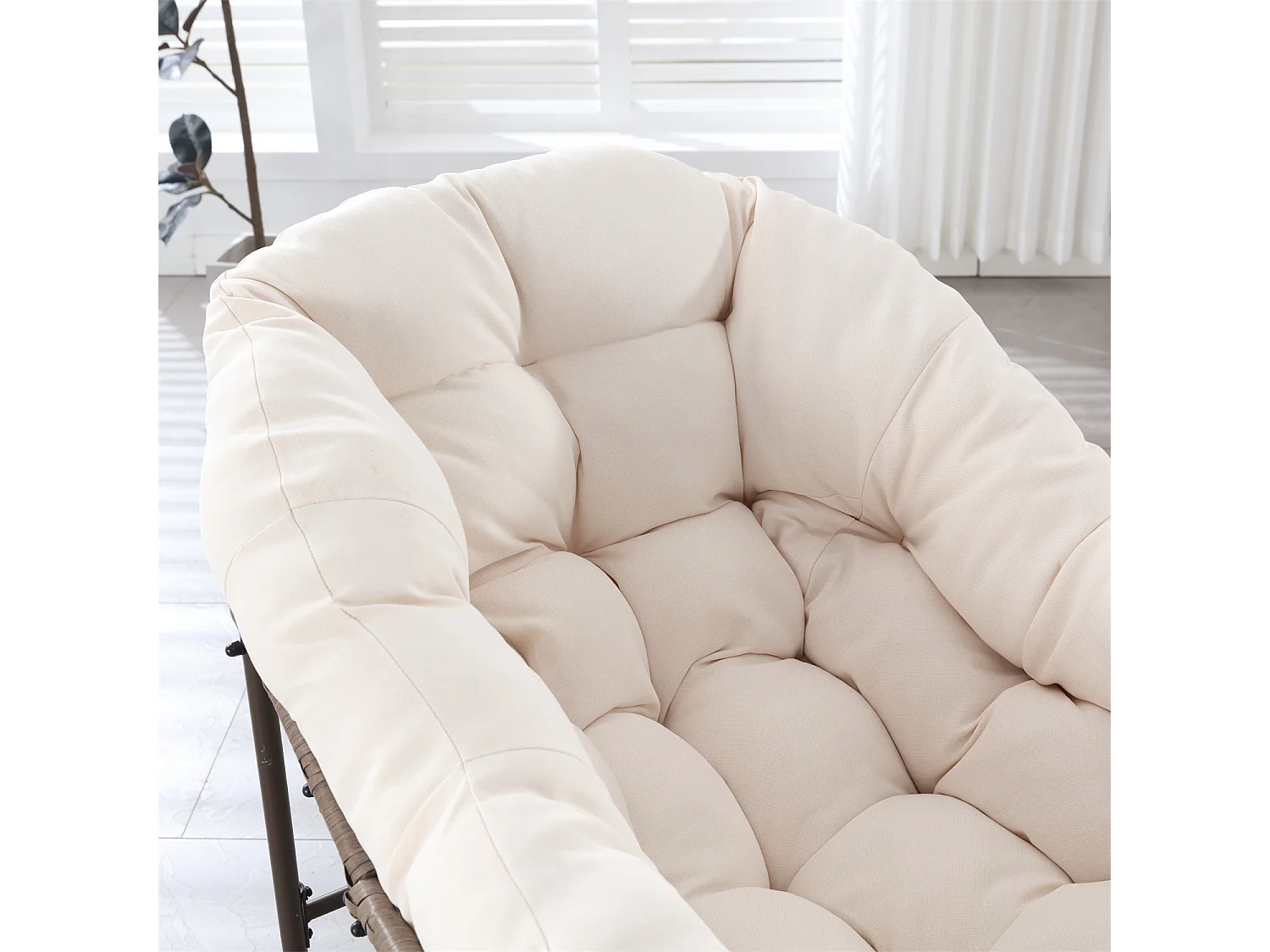 Schommelstoel met gewatteerd kussen,rotan stoel met stalen frame,lounge stoel,voor woonkamer,slaapkamer,kantoor,tuin,111cmx94,5cmx80cm,Wit