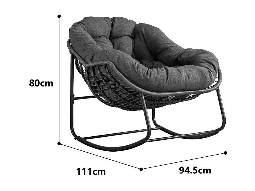 Schommelstoel met gewatteerd kussen,rotan stoel met stalen frame,lounge stoel,voor woonkamer,slaapkamer,kantoor,tuin,111cmx94,5cmx80cm,Wit