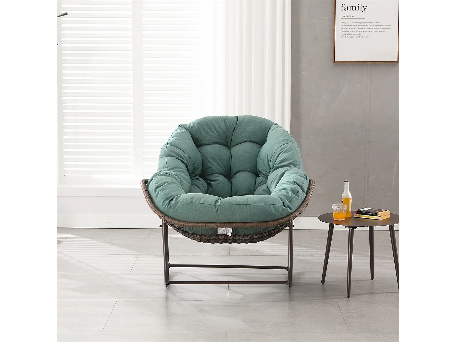 Schommelstoel met gewatteerd kussen,rotan stoel met stalen frame,lounge stoel,voor woonkamer,slaapkamer,kantoor,tuin,111cmx94,5cmx80cm,Groen