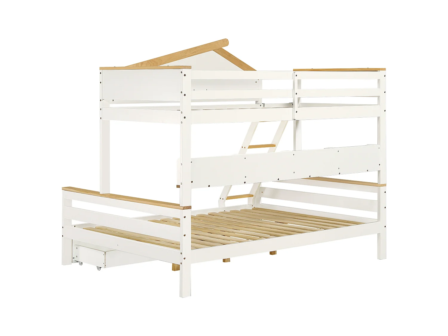 Stapelbed 90x200cm+140x200cm,met valbeveiliging,kinderbed met 2 laden,met raam en viertraps schuine ladder,zonder matras