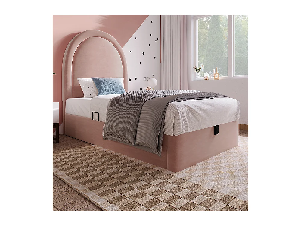Lit d'enfant rembourré,Lit simple avec motif cosmique, 90 x 200 cm, Rose,Velours pour garçons & filles ,Sans matelas