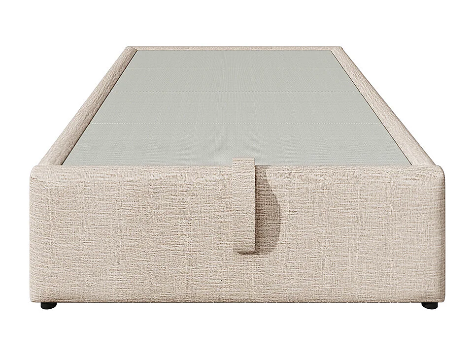 Gestoffeerd bed, eenpersoonsbed 90×190 cm, opbergbed, bedframe met USB-C en volvlak lattenbodem, zonder hoofdbord, linnen, naturel, zonder matras