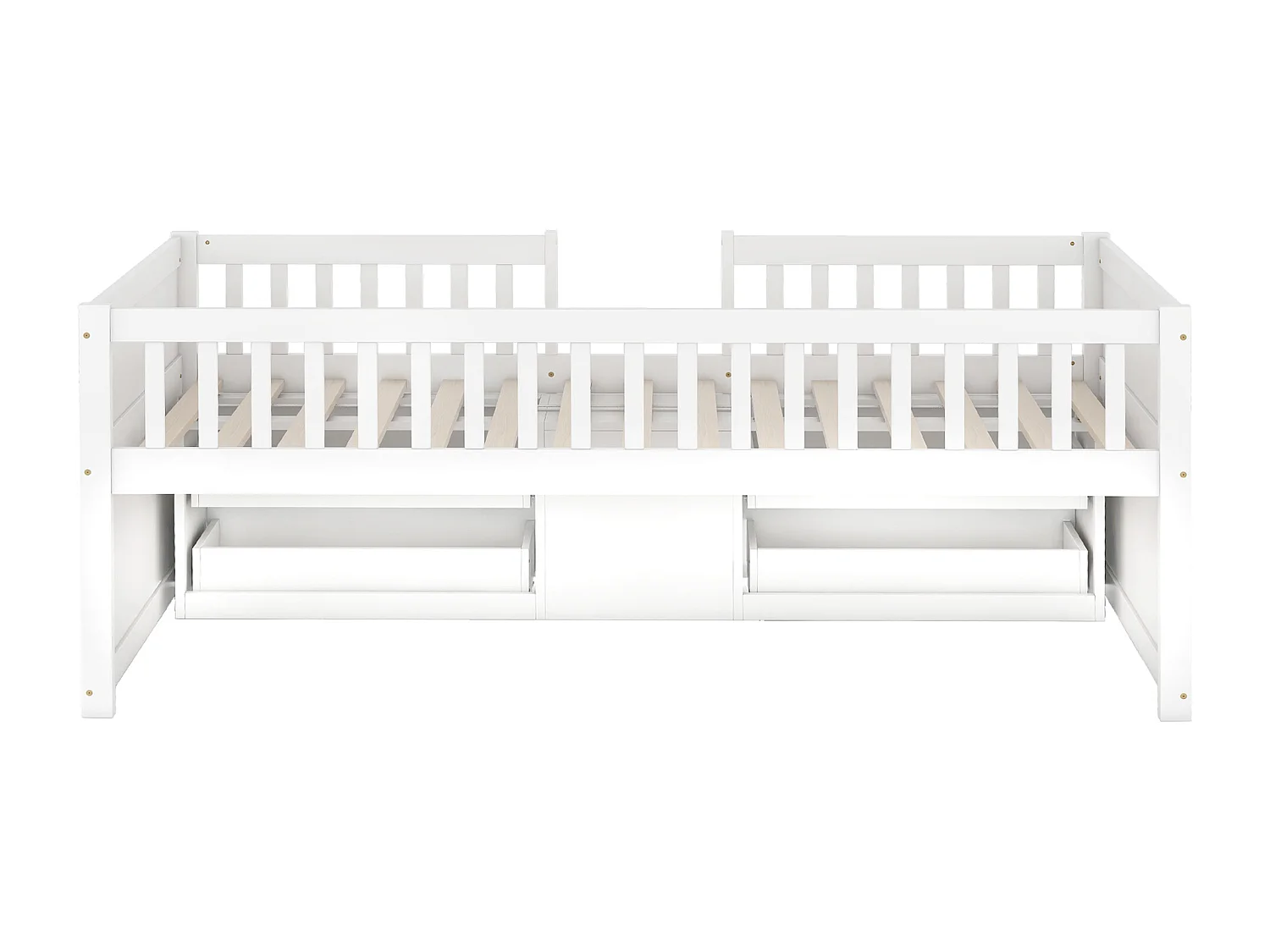 Lit d'enfant lit simple avec barre de sécurité et échelle, lit de rangement avec 4 tiroirs, lit d'enfant avec barre de sécurité, 90*200cm, sans matelas