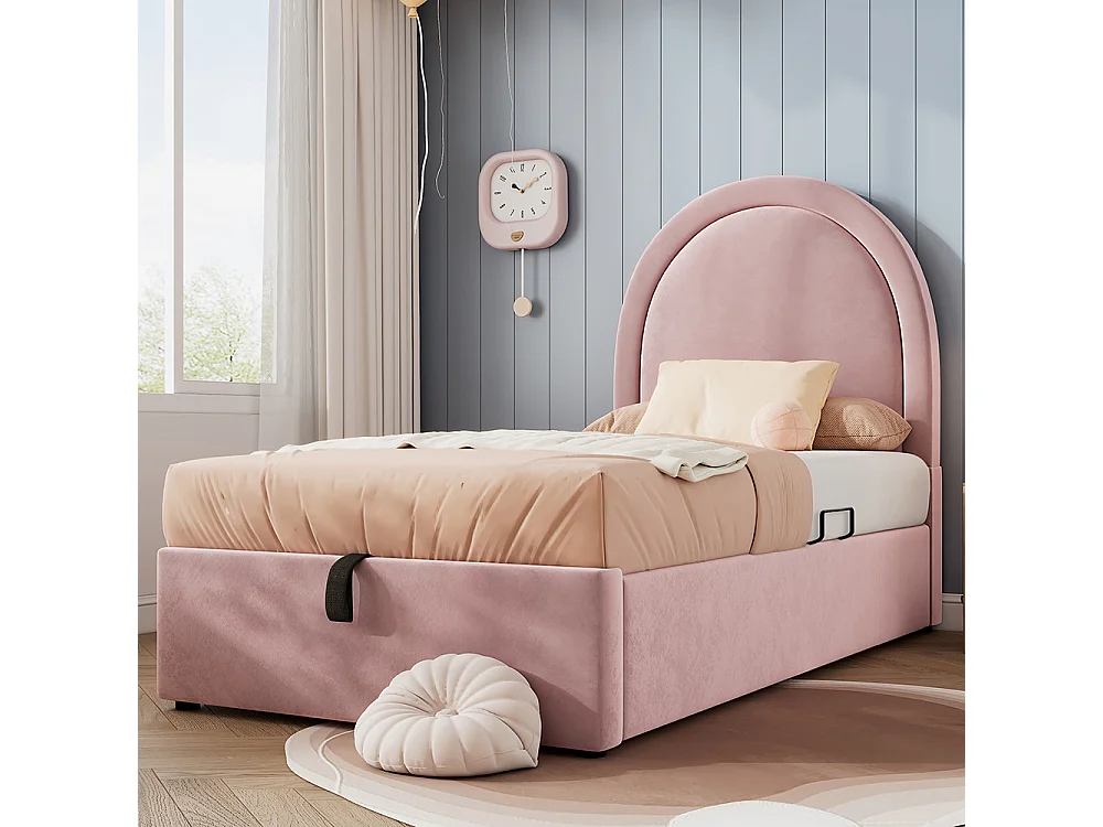 Lit d'enfant rembourré,Lit simple avec motif cosmique, 90 x 190 cm, Rose,Velours pour garçons & filles,Sans matelas
