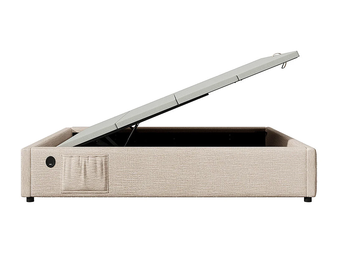 Lit rembourré Lit double 160×200 cm, Lit à barreaux Cadre de lit avec USB- C et sommier à lattes sur toute la surface, Sans tête de lit, Coton, Gris,Sans matelas