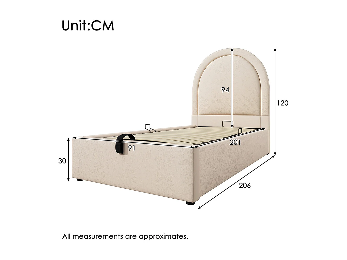 Cama infantil estofada, cama de solteiro com padrão cósmico, 90 x 200 cm, bege, PU para meninos e meninas, sem colchão