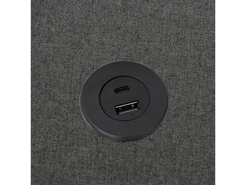 Lit rembourré Lit double 160×200 cm, Lit à barreaux Cadre de lit avec USB- C et sommier à lattes sur toute la surface, Sans tête de lit, Coton, Gris,Sans matelas