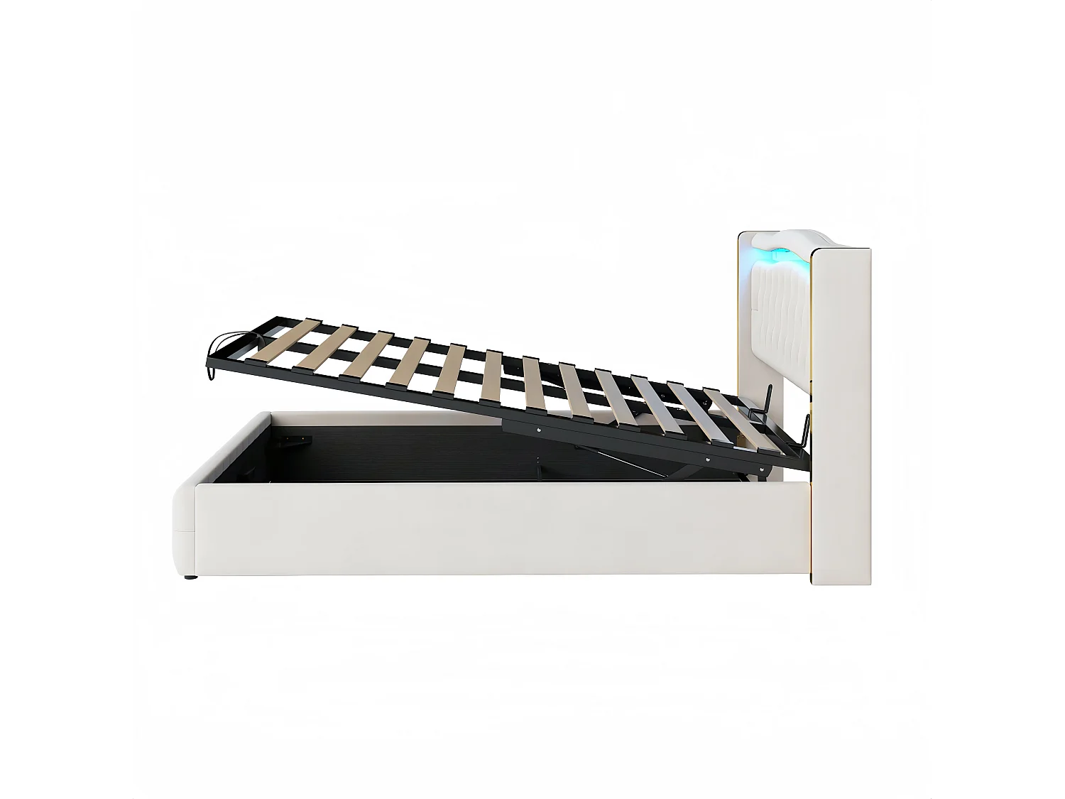 Lit tapissé lit hydraulique lit double avec bandes lumineuses et éclairage LED,lit de rangement avec hydraulique pour le rangement,160x200cm Sans matelas