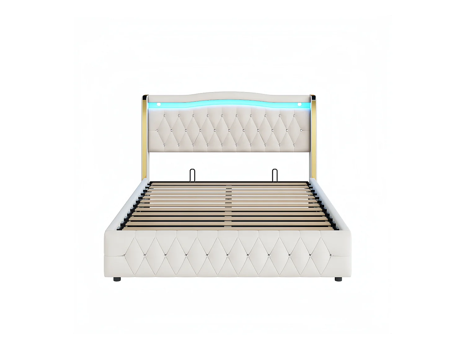 Lit tapissé lit hydraulique lit double avec bandes lumineuses et éclairage LED,lit de rangement avec hydraulique pour le rangement,160x200cm Sans matelas