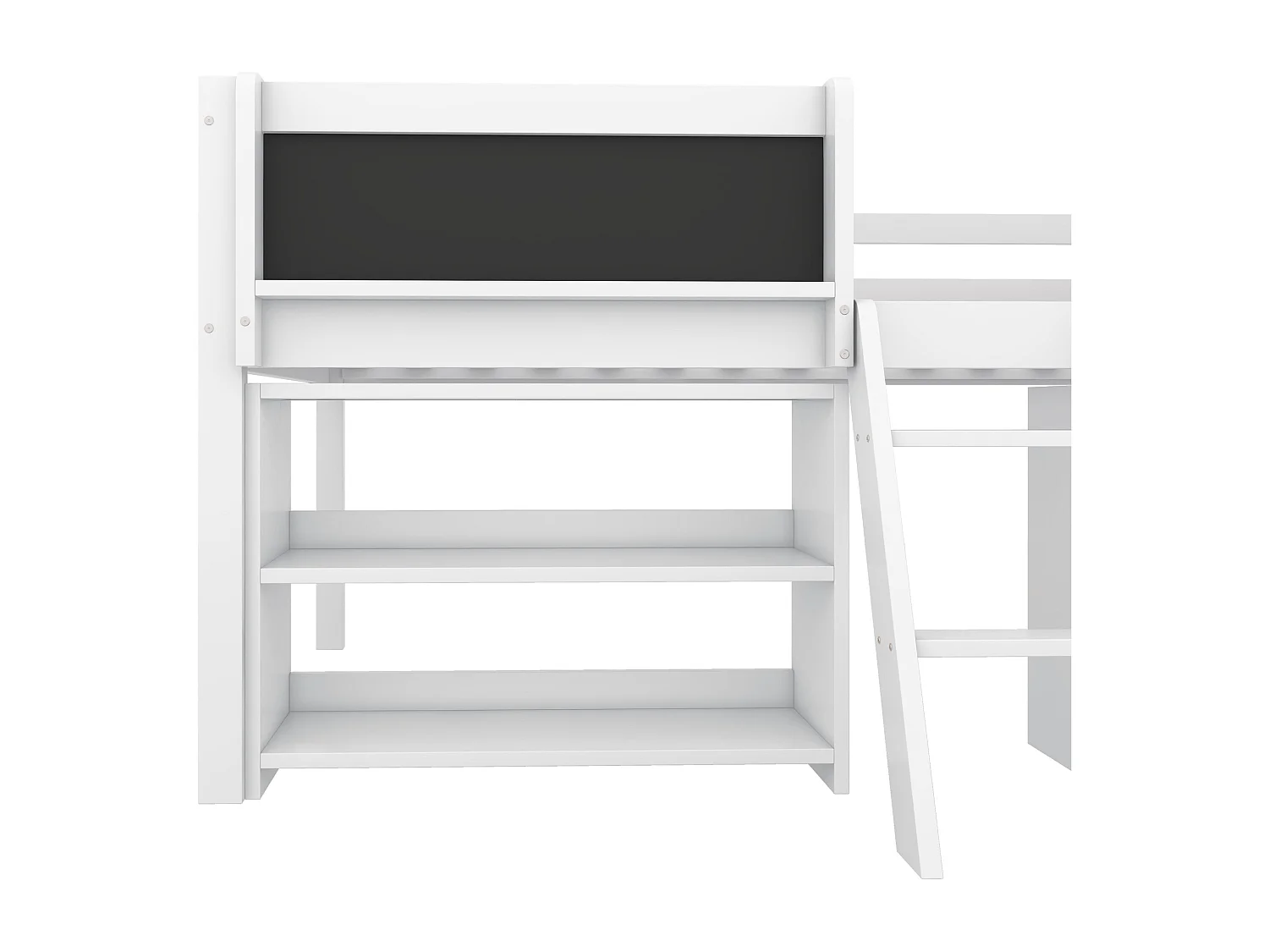 Kinderledikant met veiligheidshek en ladder, opbergbed met verschillende opbergvakken, ledikant met veiligheidshek, 90*200cm, zonder matras