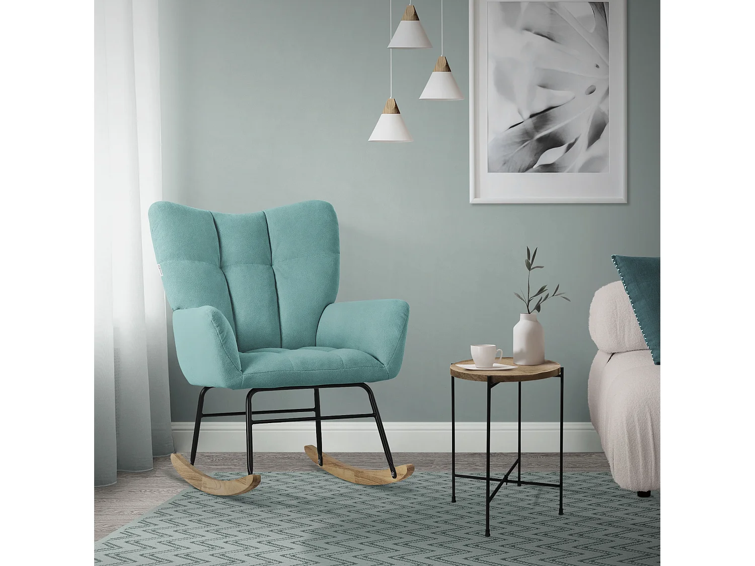 ML-Design Sedia a dondolo salvia, con rivestimento in spugna, struttura in acciaio, reclinabile