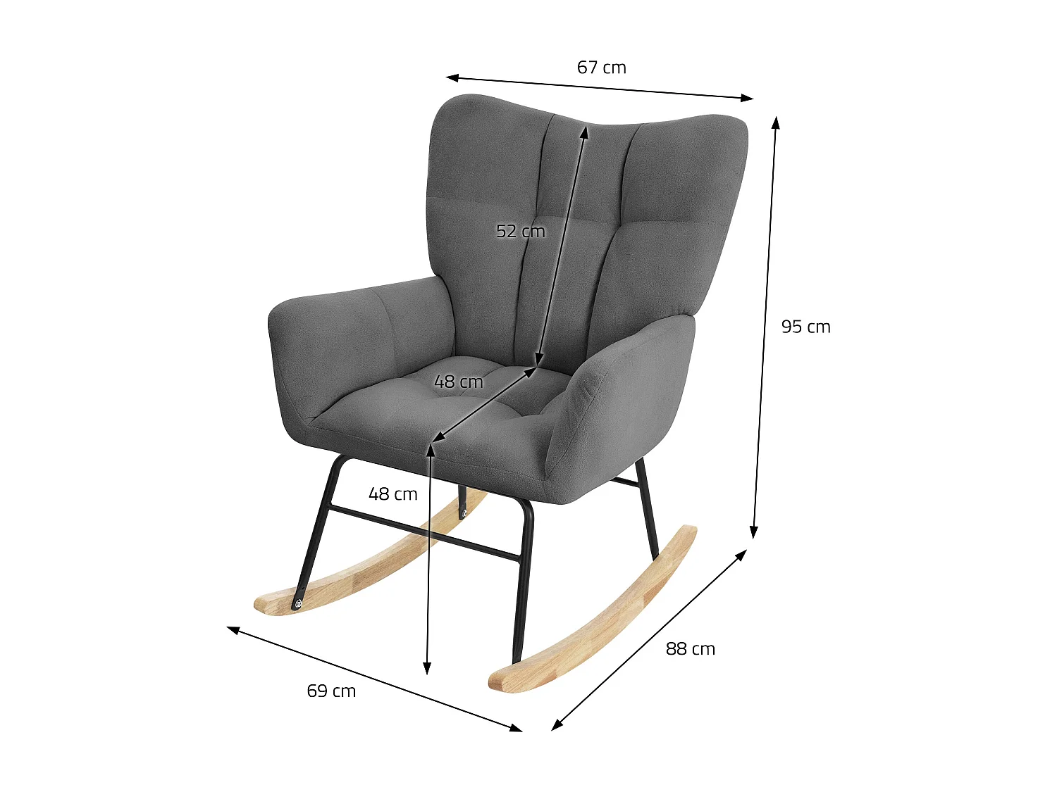 ML-Design Sedia a dondolo grigio scuro, con rivestimento in spugna, struttura in acciaio