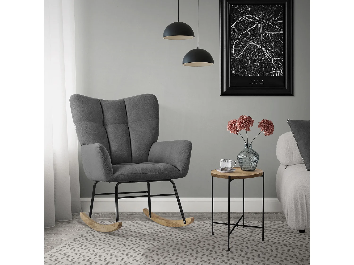 ML-Design Sedia a dondolo grigio scuro, con rivestimento in spugna, struttura in acciaio