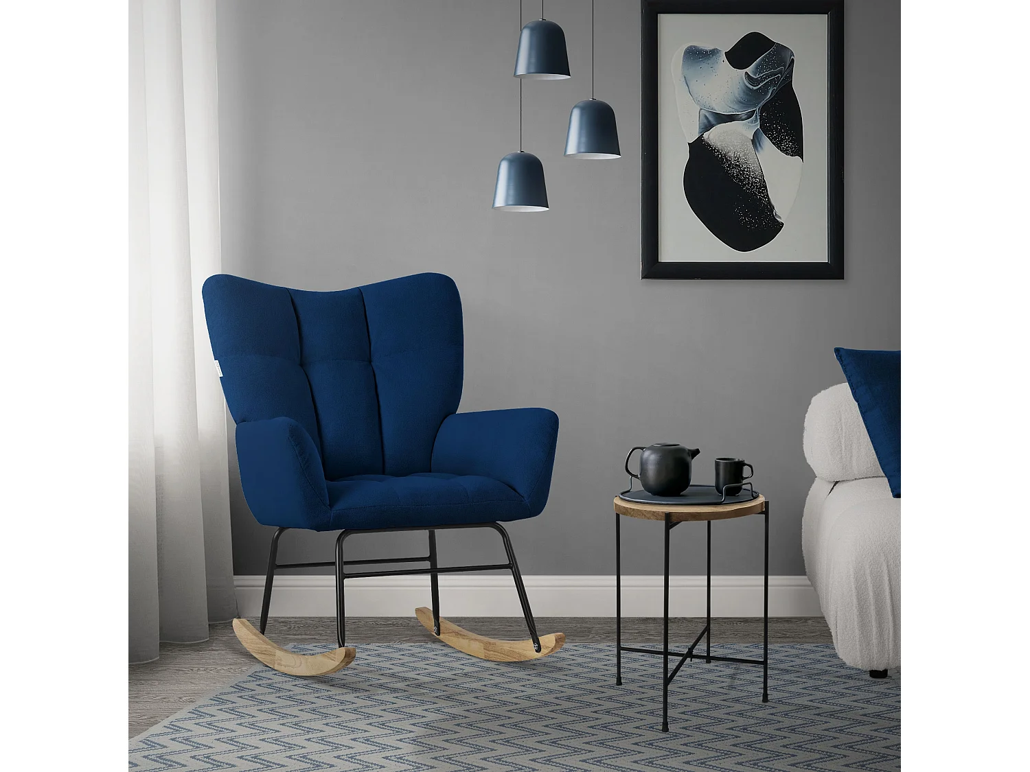 ML-Design Fauteuil à Bascule Bleu Foncé, avec Housse en Tissu Éponge, Structure en Acier