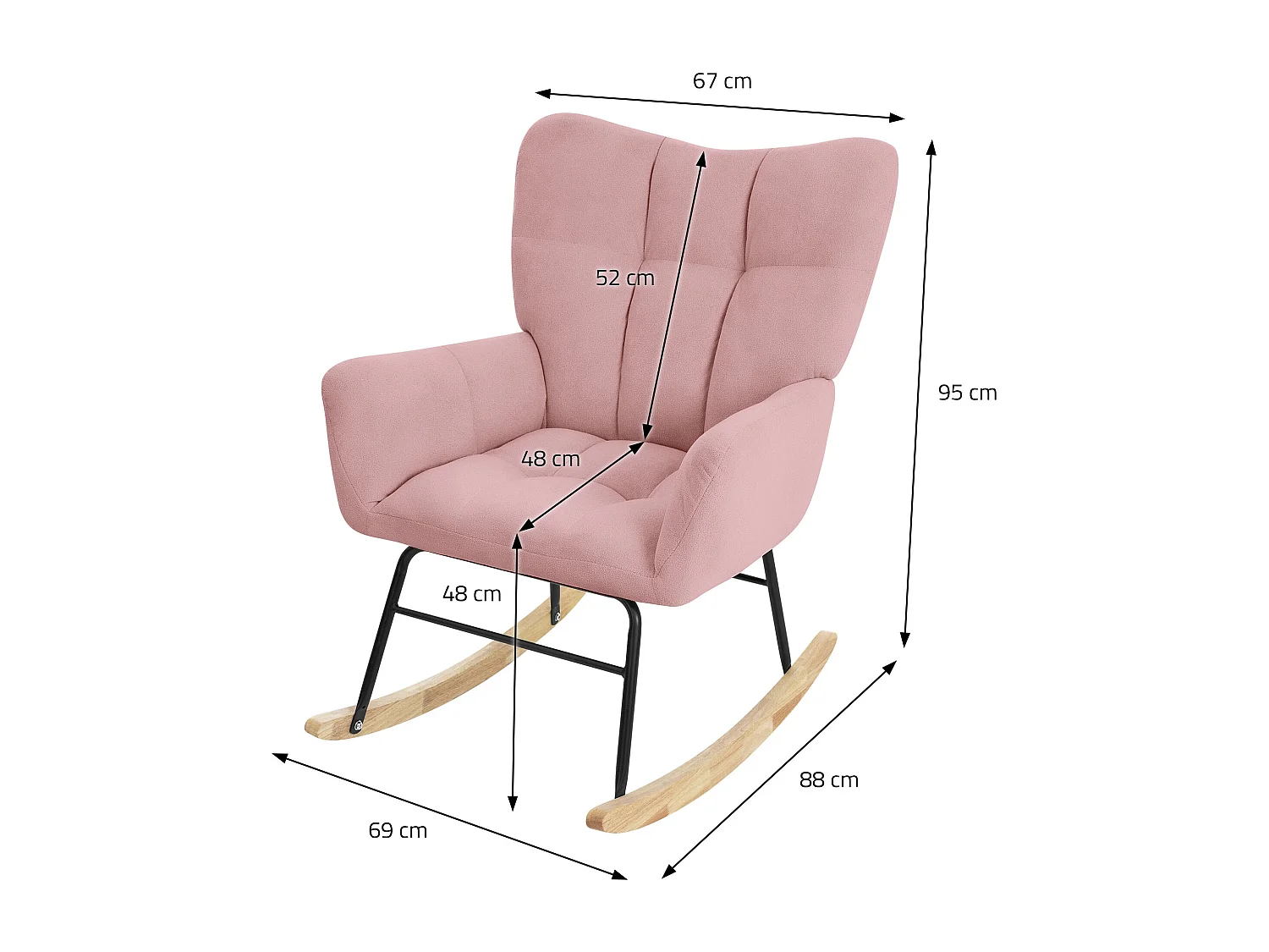 ML-Design Fauteuil à Bascule Rose, avec Housse en Tissu Éponge, Structure en Acier à Coucher