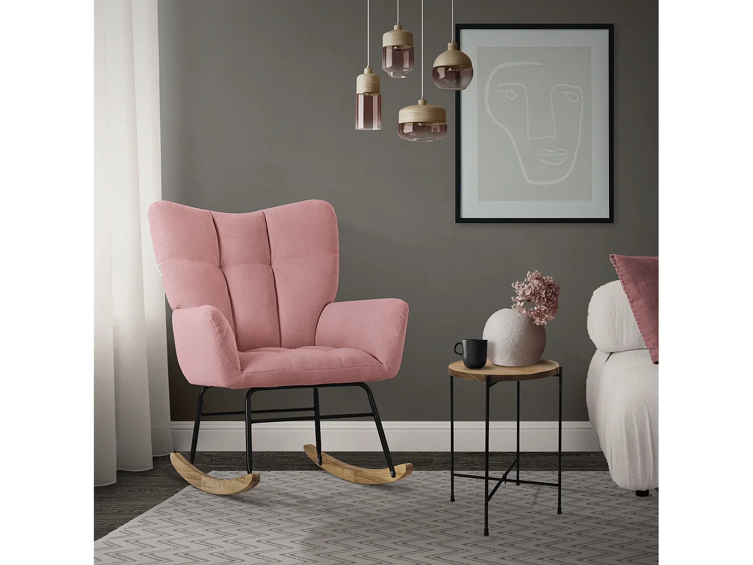 ML-Design Fauteuil à Bascule Rose, avec Housse en Tissu Éponge, Structure en Acier à Coucher