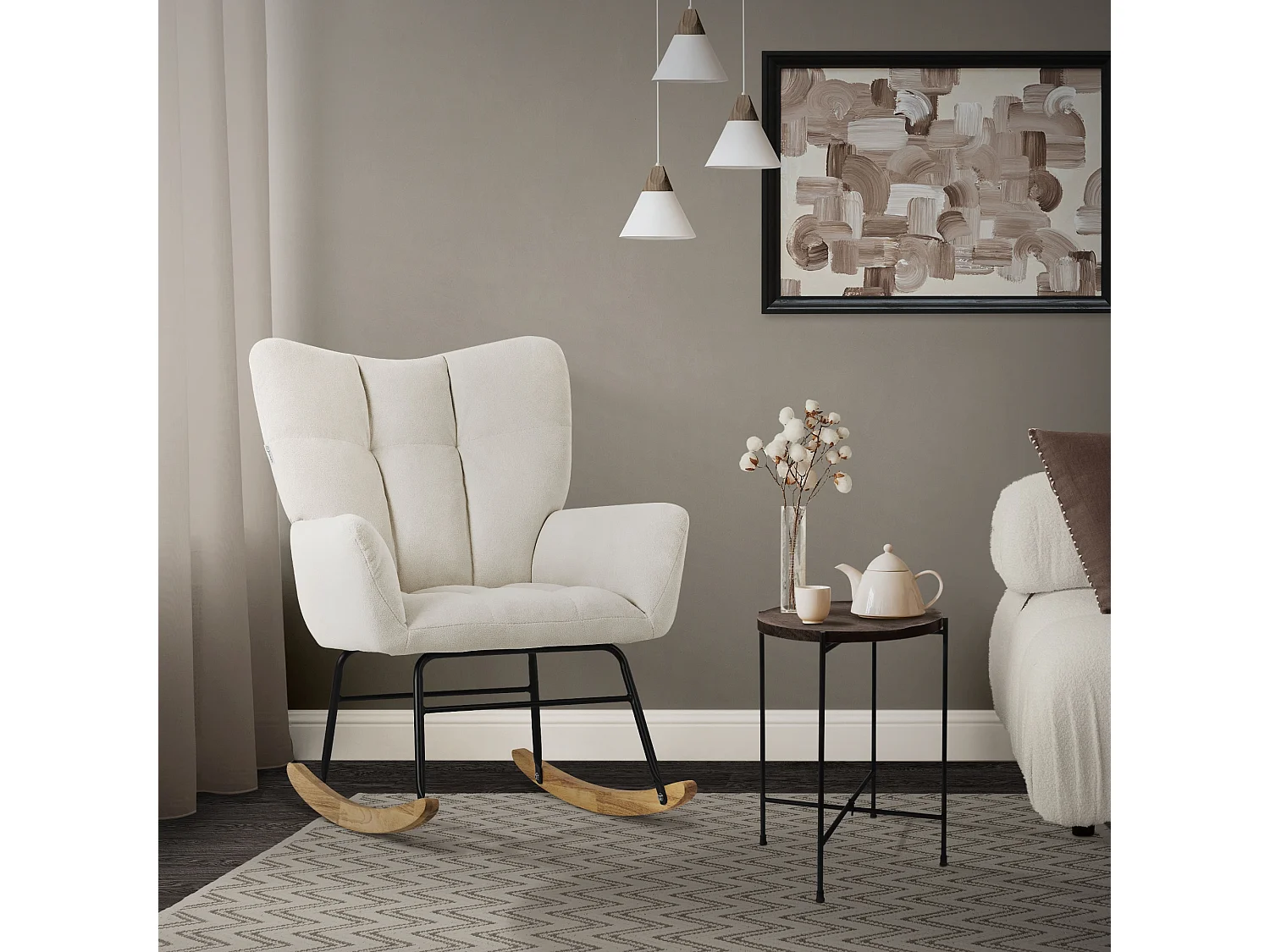 ML-Design Mecedora Beige, con Funda de Tejido, Estructura de Acero para Dormir