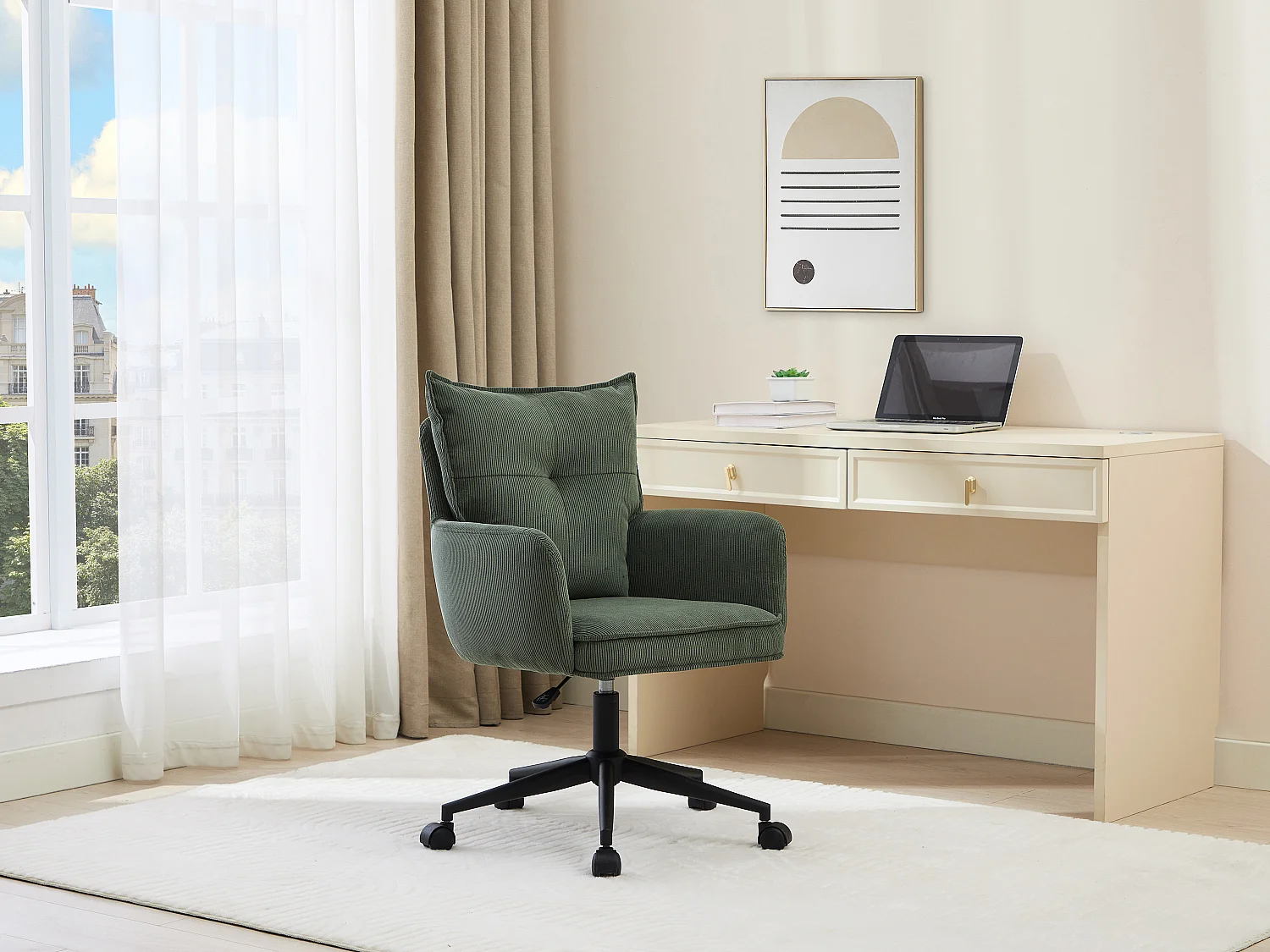 Chaise de bureau - Velours côtelé - Vert et noir - Hauteur réglable - BATARU de Pascal Morabito