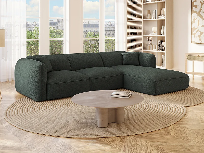 Grön tygklädd hörnhögervänd soffa CAMILIO från Maison Céphy