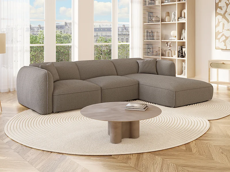 Canapé d'angle droit en tissu chenille taupe CAMILIO de Maison Céphy