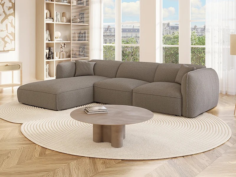 Canapé d'angle gauche en tissu chenille taupe CAMILIO de Maison Céphy