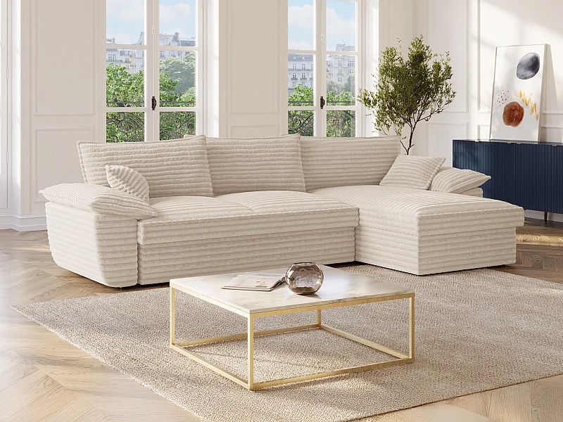 Divano letto angolo a destra in Velluto a coste larghe Beige GUILLERMO