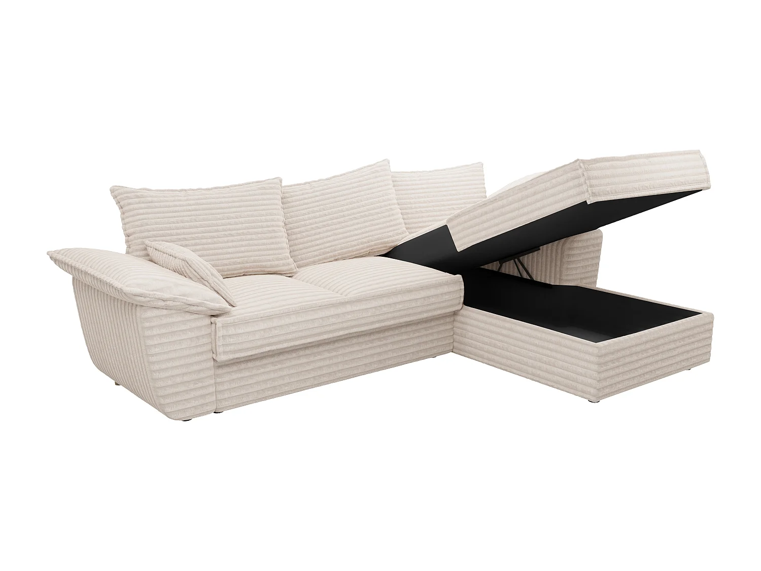 Canapé d'angle droit convertible en velours côtelé grosses côtes beige GUILLERMO