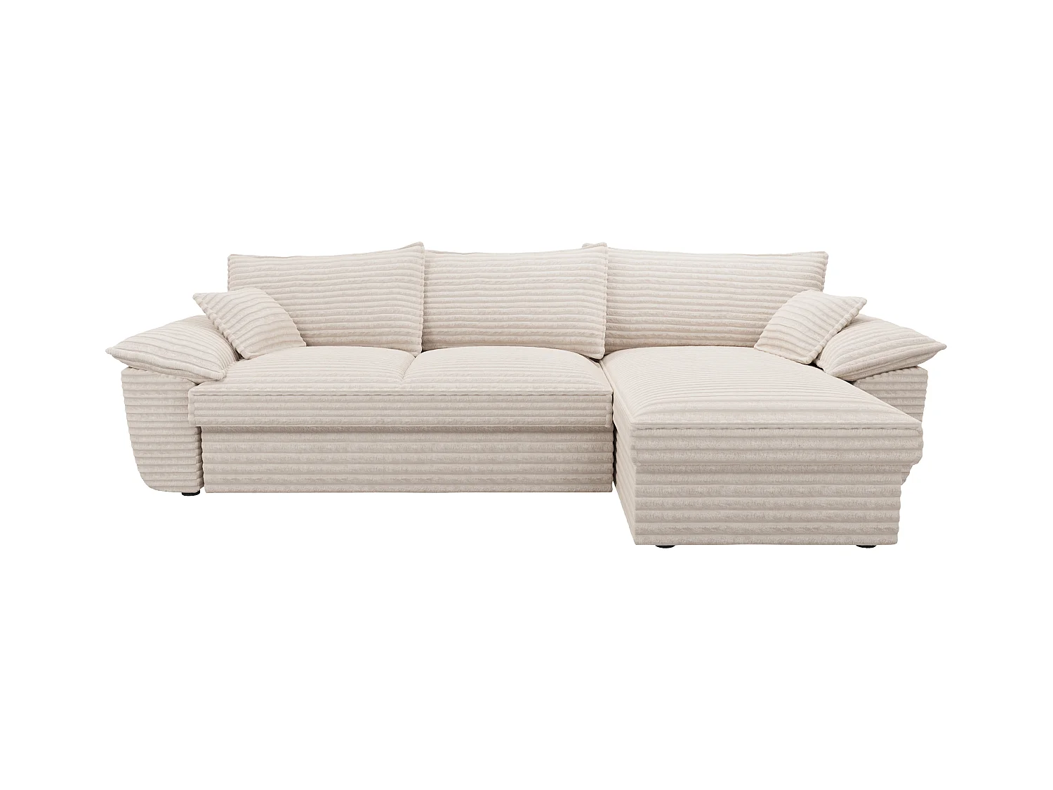 Canapé d'angle droit convertible en velours côtelé grosses côtes beige GUILLERMO
