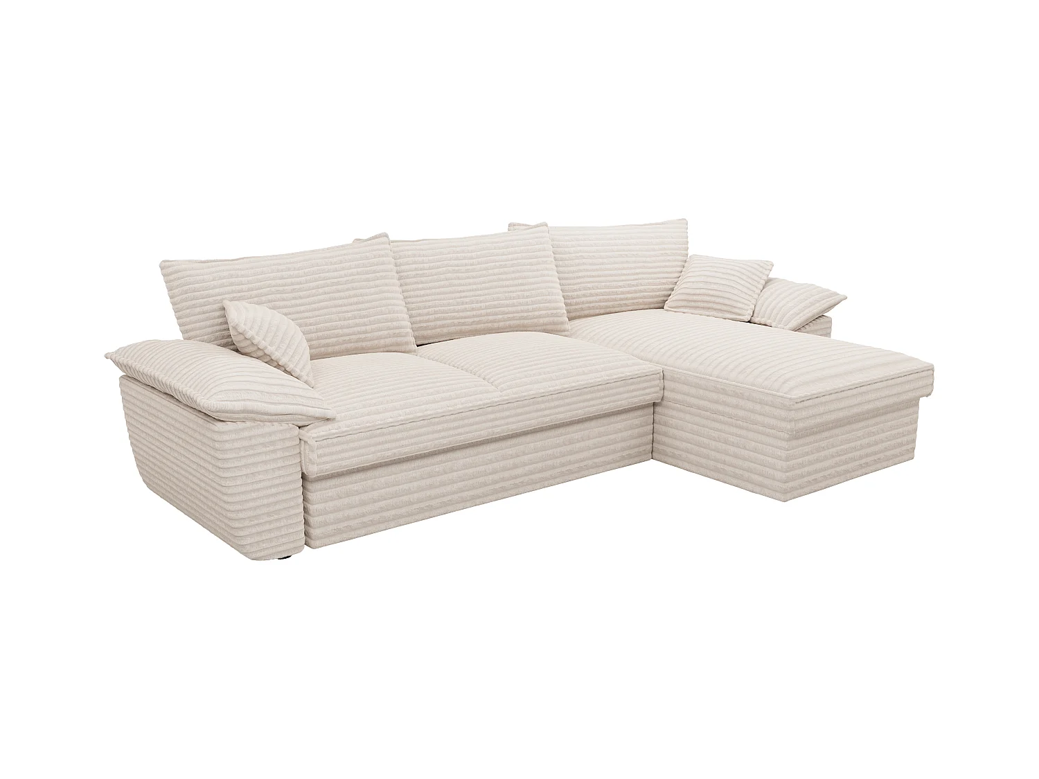 Canapé d'angle droit convertible en velours côtelé grosses côtes beige GUILLERMO