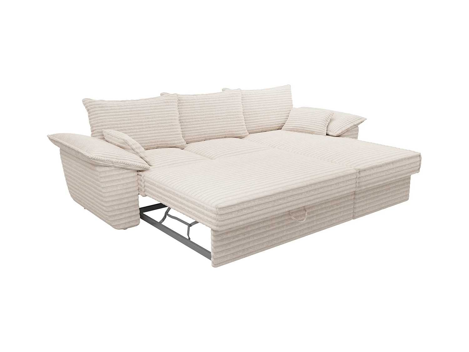 Canapé d'angle droit convertible en velours côtelé grosses côtes beige GUILLERMO