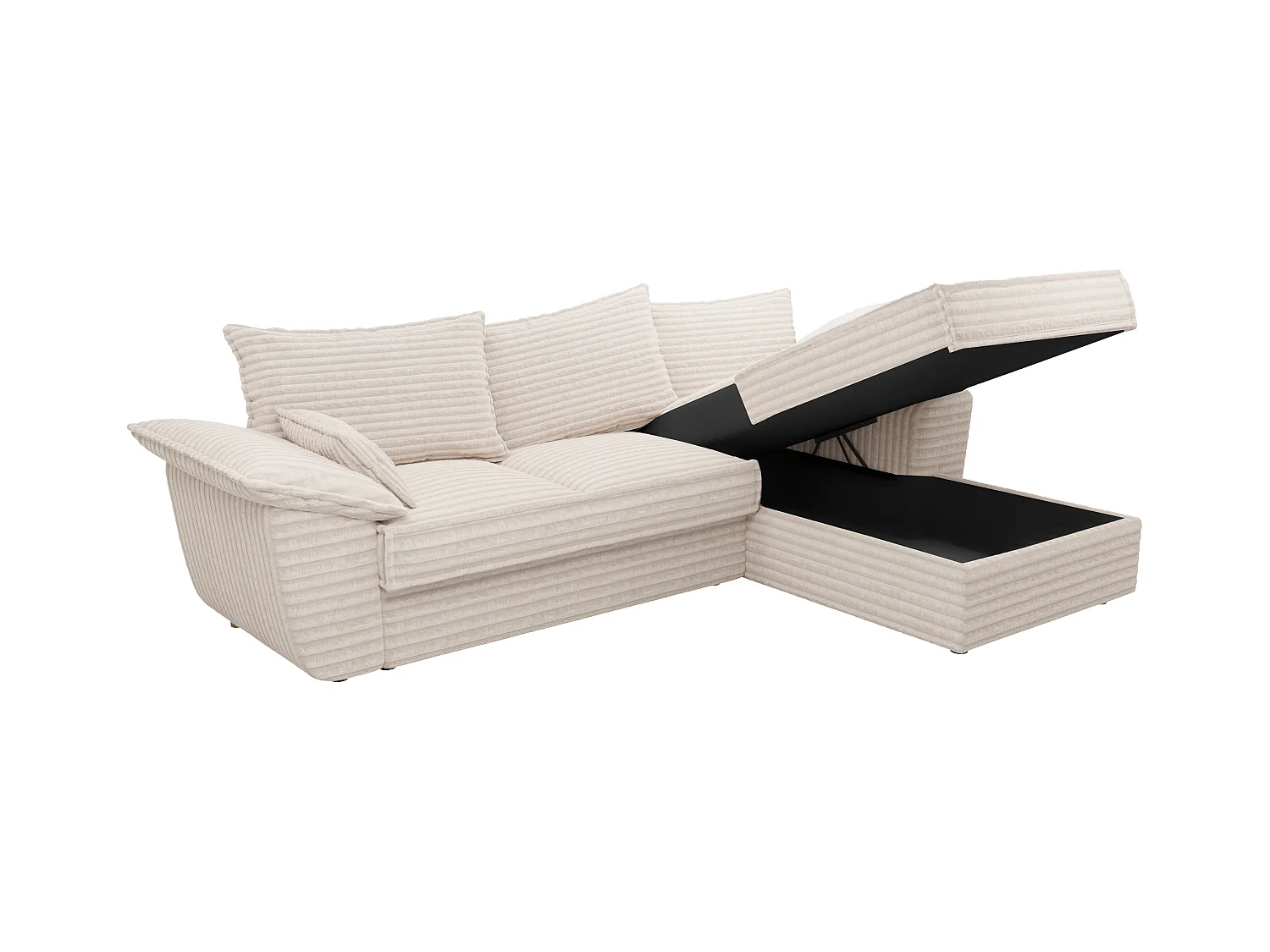 Canapé d'angle droit convertible en velours côtelé grosses côtes beige GUILLERMO