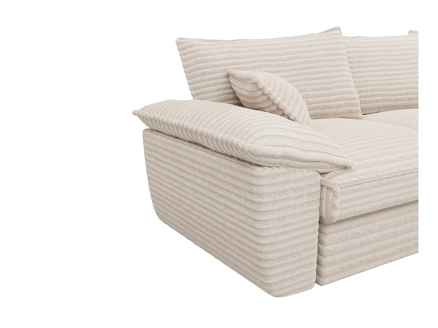 Canapé d'angle droit convertible en velours côtelé grosses côtes beige GUILLERMO