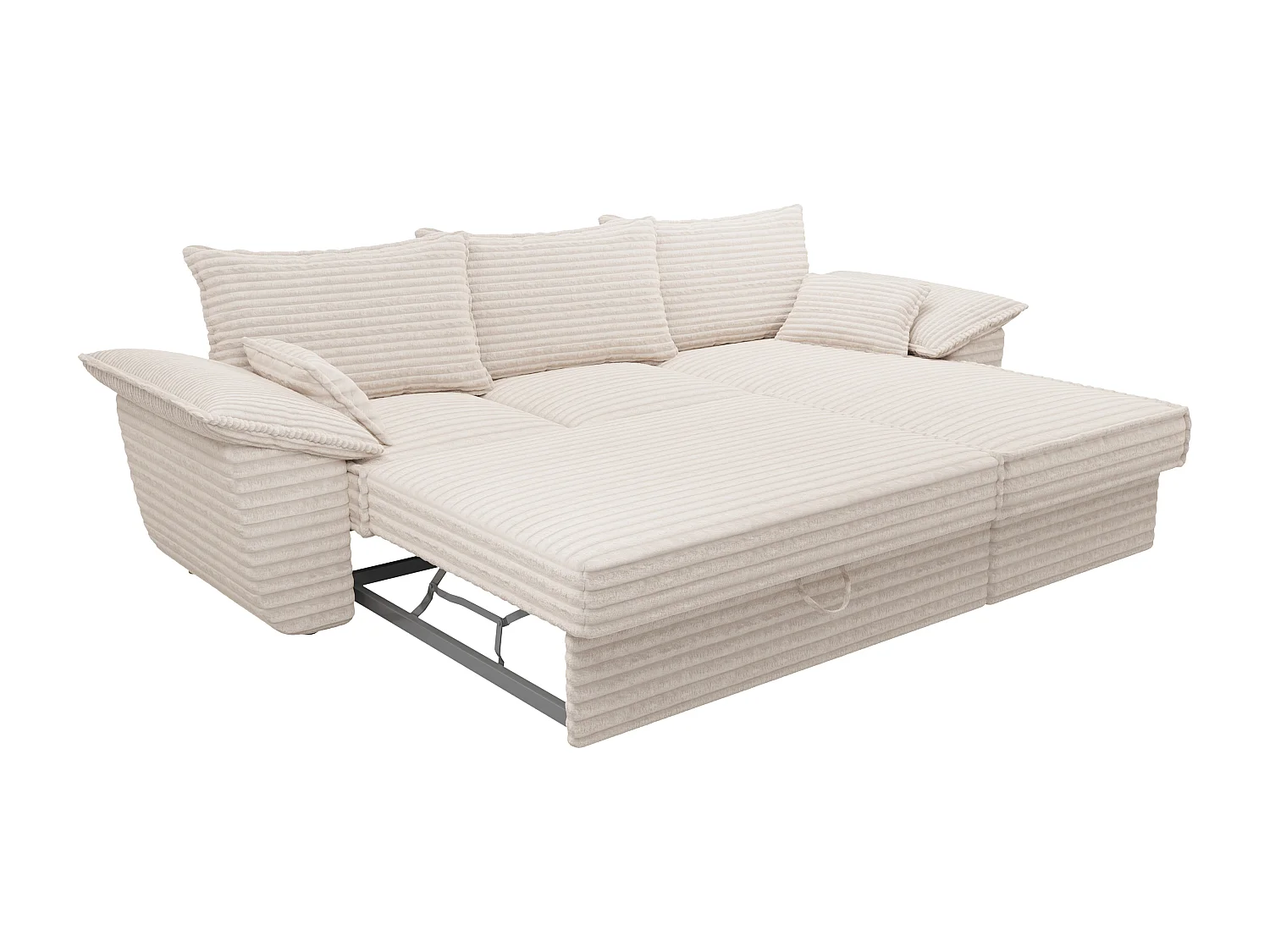 Canapé d'angle droit convertible en velours côtelé grosses côtes beige GUILLERMO