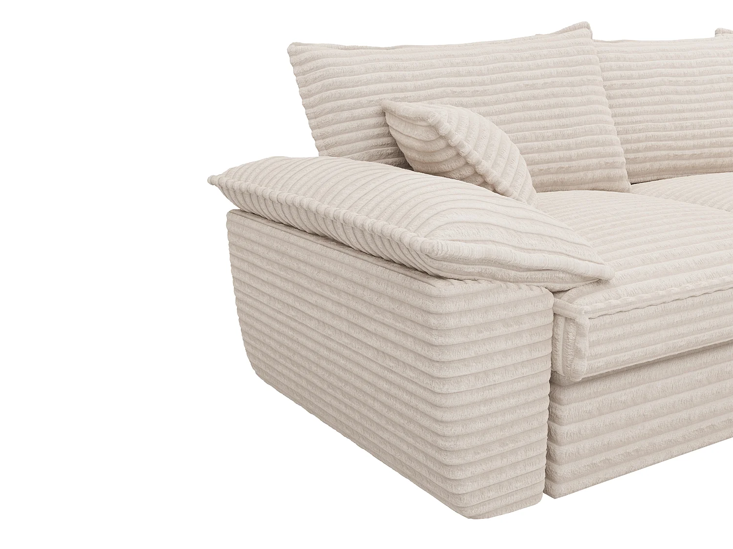 Canapé d'angle droit convertible en velours côtelé grosses côtes beige GUILLERMO