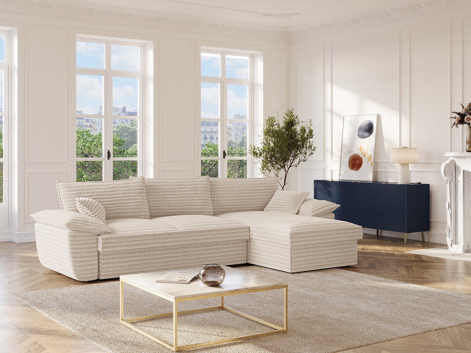 Ecksofa mit Schlaffunktion - Ecke rechts - grob gerippter Cord - Beige - GU günstig online kaufen